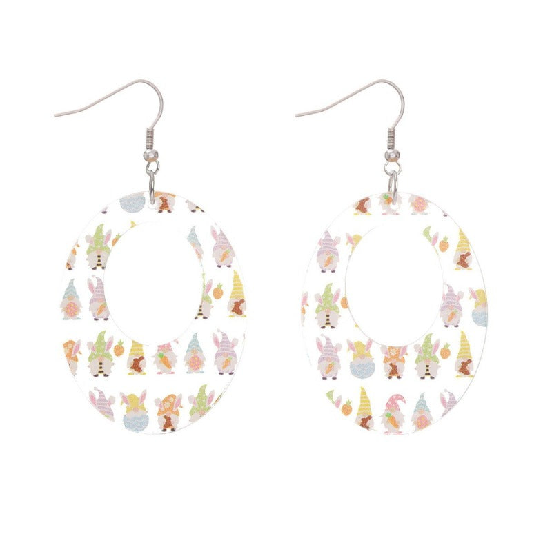 Wholesale Easter Acrylic Print Bunny Stripes Love Heart Fashion Contrast Color Personality Earrings